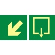 EV142 Indicación de puerta salida Flecha Oblicua izquierda. Estas señales se suministran en dos unidades de medidas de 224x224mm