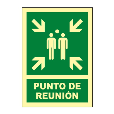Señales verticales de evacuación, salvamento y socorro fotoluminiscentes. Advierten del lugar donde se encuentran las salidas de emergencia, lavabos, duchas de descontaminación, primeros auxilios, etc.