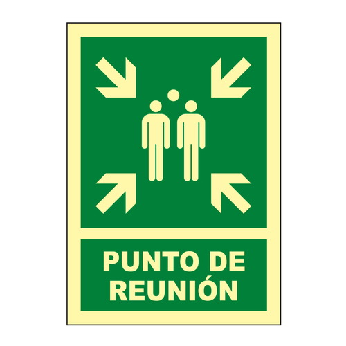 Señales verticales de evacuación, salvamento y socorro fotoluminiscentes. Advierten del lugar donde se encuentran las salidas de emergencia, lavabos, duchas de descontaminación, primeros auxilios, etc.