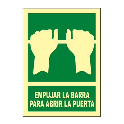 Señales verticales de evacuación, salvamento y socorro fotoluminiscentes. Advierten del lugar donde se encuentran las salidas de emergencia, lavabos, duchas de descontaminación, primeros auxilios, etc.