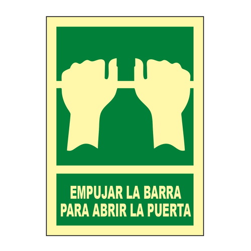 Señales verticales de evacuación, salvamento y socorro fotoluminiscentes. Advierten del lugar donde se encuentran las salidas de emergencia, lavabos, duchas de descontaminación, primeros auxilios, etc.