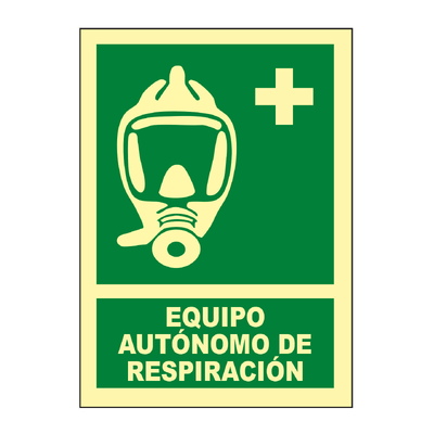 Señales verticales de evacuación, salvamento y socorro fotoluminiscentes. Advierten del lugar donde se encuentran las salidas de emergencia, lavabos, duchas de descontaminación, primeros auxilios, etc.