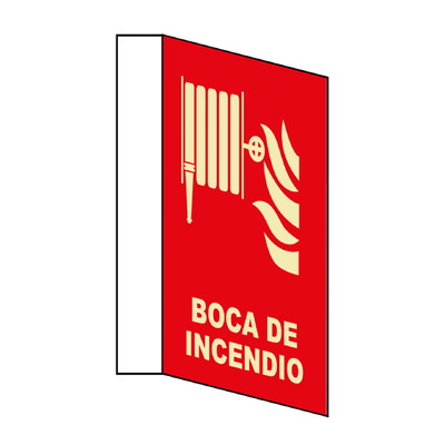 Señales fotoluminiscentes en PVC de indicación de elementos contra incendio o emergencia. Señales tipo bandera