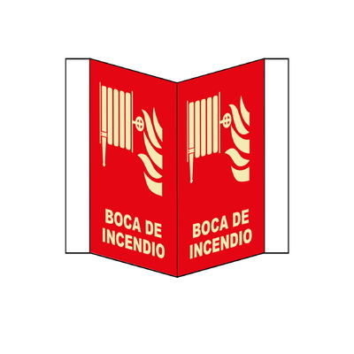 Señales fotoluminiscentes en tríptico de indicación de elementos contra incendio o emergencia.
