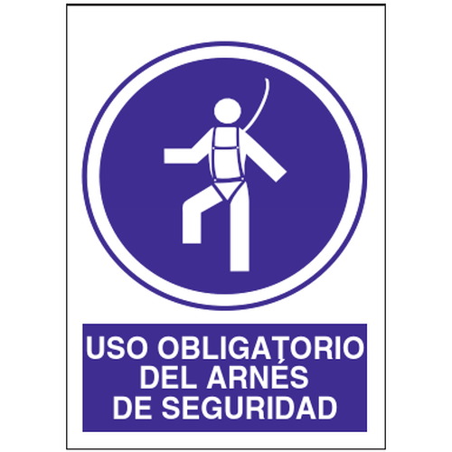 Señales de obligación y uso obligatorio en el trabajo. Disponibles en poliestireno blanco de 1mm, vinilo adhesivo y aluminio blanco de 0,8mm. Medidas: 210x290mm, 300x400mm, 400x600mm.