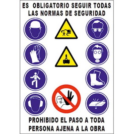Cartelería para obras  Cartel combinado obras Señales Verticales Glasspack 70x100cm. Disponible en varios idiomas