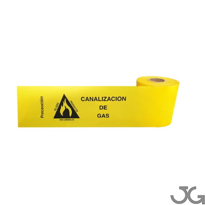 Cinta de señalización subterránea de gas ATENCIÓN TUBERÍA DE GAS. Cinta amarilla 15cm x 200m. Cinta señalizacion para tuberias enterradas. Cinta de balizar de tipo LÁMINA impresa en ROJO y por una cara