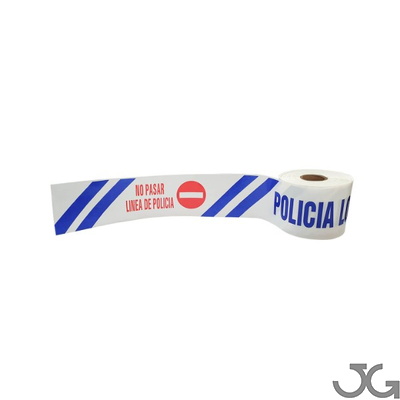 Cinta balizamiento y señalización Policia Local. Cinta de 10cm x 200m Galga 300. Cinta de balizar de tipo LÁMINA impresa en Rojo y Azul y por una cara
