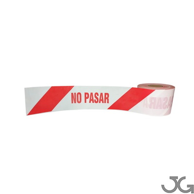 160 Cinta balizamiento NO PASAR 10cm x 200m Galga 300 impresa a dos caras Cinta de señalización o balizamiento roja y blanca con texto NO PASAR de 10cm x 200m Galga 300 impresa a 2 caras.Su utilidad es para el marcaje de zonas de obras o restricción policial. Cinta de balizar de tipo LÁMINA impresa en ROJO y por las dos caras