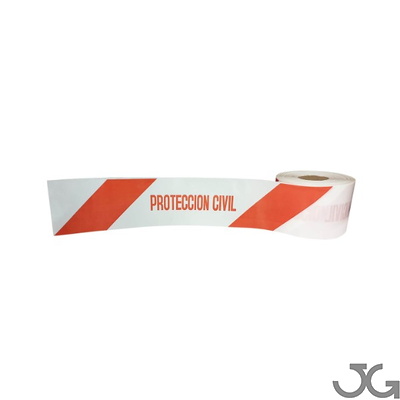 162 Cinta balizamiento PROTECCIÓN CIVIL 10cm x 200m Galga 300 impresa a dos caras Cinta de señalización o balizamiento roja y blanca con texto PROTECCIÓN CIVIL de 10cm x 200m Galga 300 impresa a 2 caras. Su utilidad es para el marcaje de zonas de restricción policial.