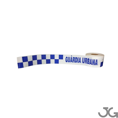 Cinta balizamiento y señalización GUARDIA URBANA. Cinta de 8cm x 200m Galga 300. Cinta de balizar impresa en azul por las dos caras
