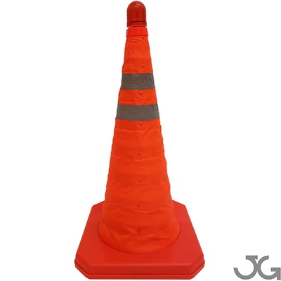 Cono plegable color naranja de nylon, con luz intermitente, y 2 bandas reflectantes de 5cm. Cono de tráfico plegable de 55 o 70cm altura.  Cono seguridad, señalización y balizamiento. Cono señalización luminosa