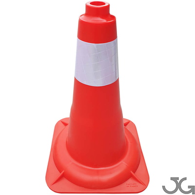 90401 Cono rojo PP duro 45cm Cono señalización rojo 1 pieza 45 cm de PP duro con camisa Réflex de 10 cm. Peso: 1 kg. Base cono: 30x30 cm.