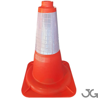 90407 Cono naranja PP duro 45cm Cono señalización naranja fluor 1 pieza 45 cm de PP duro con camisa Réflex de 10 cm. Peso: 0,8 Kgr. Base cono: 30x30 cm.