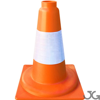 90410 Cono naranja PVC Flexible 30cm Cono señalización naranja 1 pieza 30 cm de PVC blando con camisa Réflex de 10 cm. Peso: 0,4 kg. Base cono: 22x22 cm. Resistente al paso de vehículos.