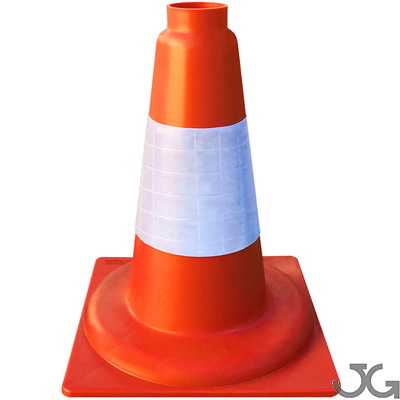 90418 Cono naranja PP duro 30cm Cono señalización 1 pieza 30 cm de PE con camisa Réflex de 10 cm. Peso: 0,25 kg. Base cono: 22x22 cm.