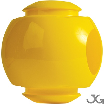 Bola amarilla protectora de juntas de andamios. Medidas: 165mm x 165mm x 85mm. Protector roseta de andamio