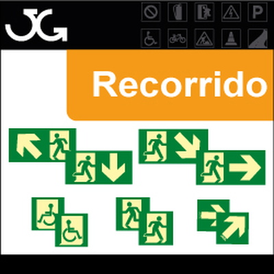 Señales para recorridos de evacuación Señales horizontales fotoluminiscentes de evacuación de emergencia para casos de emergencia. Disponibles en 320x160mm, 224x224mm y 160x160mm