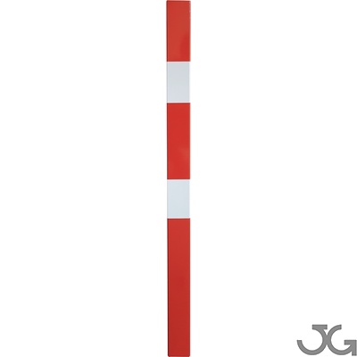 Bolardo fijo de acero lacado en rojo con 2 bandas blancas reflectantes EG. Pilona fija