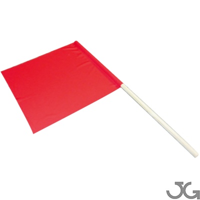 Bandera roja de señalización de peligro, con mango de madera y la tela roja de poliéster. Medidas de la bandera aproximadamente de 47x48cm. Mango de madera Ø20mm con palo de 90cm.