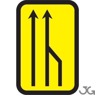 Señal de obras reducción carril por la derecha (3 a 2). Fondo amarillo. Placa rectangular fabricada en acero galvanizado, con espesor de la chapa  1,5 mm,