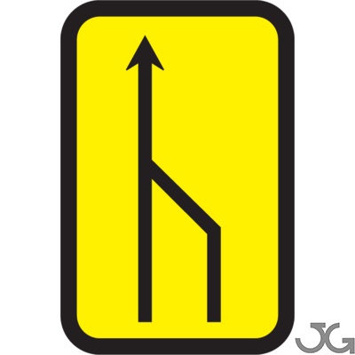 Señal de obras reducción carril por la derecha (2 a 1). Fondo amarillo. Placa rectangular fabricada en acero galvanizado, con espesor de la chapa  1,5 mm,
