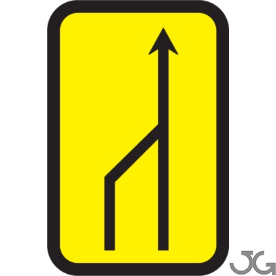 Señal de obras reducción carril por la izquierda (2 a 1). Fondo amarillo. Placa rectangular fabricada en acero galvanizado, con espesor de la chapa  1,5 mm,