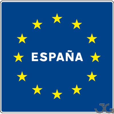 Señal Entrada a España. Indica que se ha entrado en territorio español por una carretera procedente de otro país.