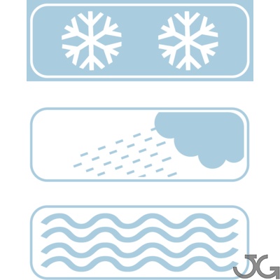 Panel complementario con pictogramas de nieve, lluvia y niebla.