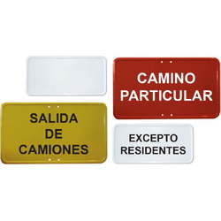 Señales de tráfico Económicas Ø50cm y L70cm  Placas complementarias ECO perforación horizontal con vinilo y texto personalizable
