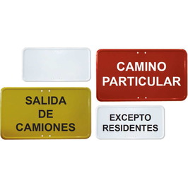 Señales Económicas Ø50cm y L70cm  Placas complementarias ECO perforación horizontal con vinilo y texto personalizable