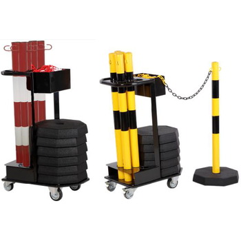 Carrito de transporte para 6 postes, 6 bases de caucho y cadena plástica