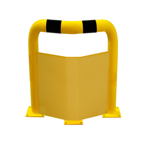 Protector de ángulos de 90º para interior de recintos, fabricadas en acero de Ø76mm con placa para atornillar, lacado al horno en amarillo y franjas en vinilo negro.
Disponible en diferentes alturas.