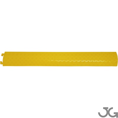 Protector de cables de polietileno (plástico) amarillo de 1000x135x20mm. Pasacables de suelo con canal de 40 x 13 mm. Peso 1kg.