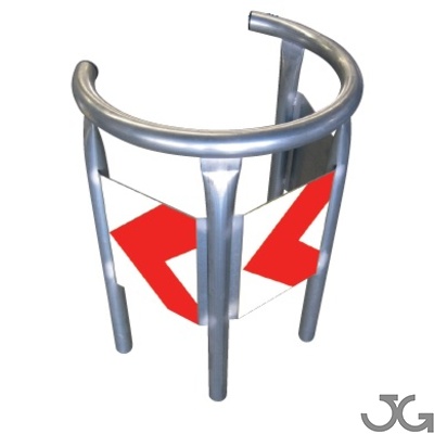 Protector circular metálico para postes y farolas. Fabricada con acero galvanizado. Con flechas, en vinilo, rojas y blancas. Protección de pilares, farolas o lugares de paso de vehículos.