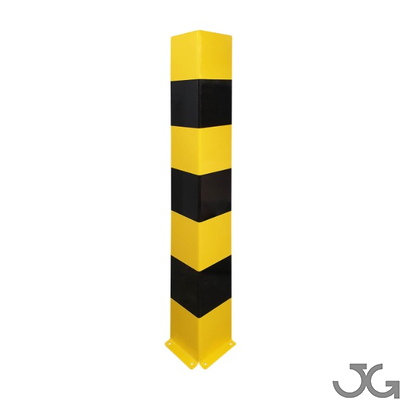 Protección para esquinas para interior de recintos Protección para esquinas para interior de recintos, fabricada en acero con placa para atornillar lacado en amarillo al horno y franjas en vinilo negro. Disponible en diferentes tamaños.
