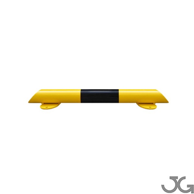 Barrera bordillo. Protección para zócalos para interior de recintos de 80mm de altura, fabricado en acero lacado al horno en amarillo y franjas en vinilo negro.