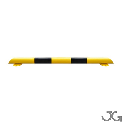 Barrera bordillo. Protección para zócalos para interior de recintos de 80mm de altura, fabricado en acero lacado al horno en amarillo y franjas en vinilo negro.