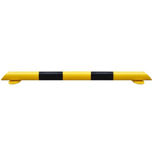 Barrera bordillo. Protección para zócalos para interior de recintos de 80mm de altura, fabricado en acero lacado al horno en amarillo y franjas en vinilo negro.