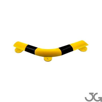 Barrera bordillo. Protección para zócalos para interior de recintos de 80mm de altura, fabricado en acero lacado al horno en amarillo y franjas en vinilo negro.