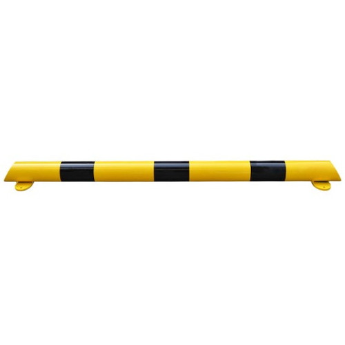 Barrera bordillo. Protección para zócalos para interior de recintos de 80mm de altura, fabricado en acero lacado al horno en amarillo y franjas en vinilo negro.