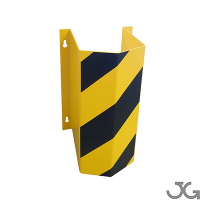 Protector de tuberías o pilares lacado al horno en amarillo y franjas en vinilo negro. Bolardo protector. Protector. Tuberías. Pilares. amarillo. negro. vinilo. lacado.