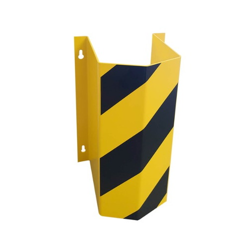lacado al horno en amarillo y franjas en vinilo negro. Bolardo protector. Protector. Tuberías. Pilares. amarillo. negro. vinilo. lacado.