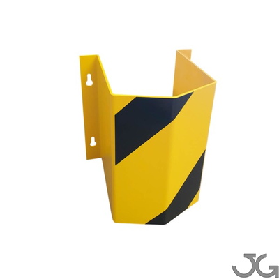 Protector de tuberías o pilares lacado al horno en amarillo y franjas en vinilo negro. Bolardo protector. Protector. Tuberías. Pilares. amarillo. negro. vinilo. lacado.