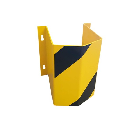 lacado al horno en amarillo y franjas en vinilo negro. Bolardo protector. Protector. Tuberías. Pilares. amarillo. negro. vinilo. lacado.