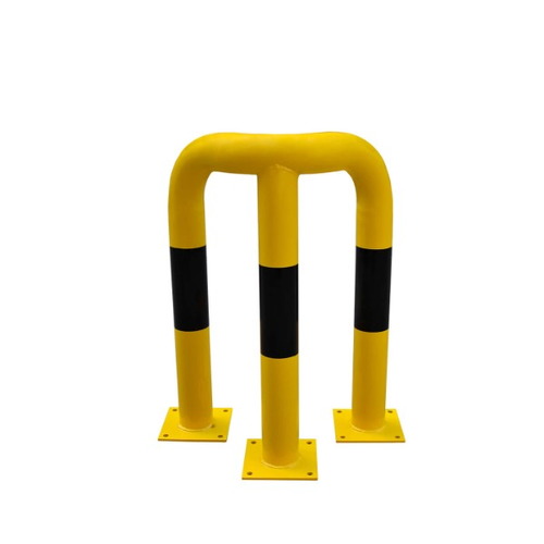 Protector de ángulos de 90º para interior de recintos, fabricadas en acero de Ø76mm con placa para atornillar, lacado al horno en amarillo y franjas en vinilo negro.
Disponible en diferentes alturas.