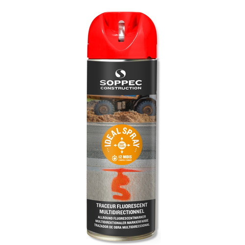 Spray marcador multidireccional fluorescente 360º IDEAL. Colores fluorescente en naranja, rojo,
amarillo o azul