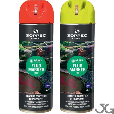 Spray fluorescente Fluo Marker para uso forestal, compuesto de aerosol con pigmentos naturales.