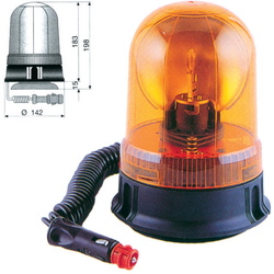 Rotativos luminosos para vehículos  Rotativo halógeno ámbar 12/24V con base magnética y ventosa