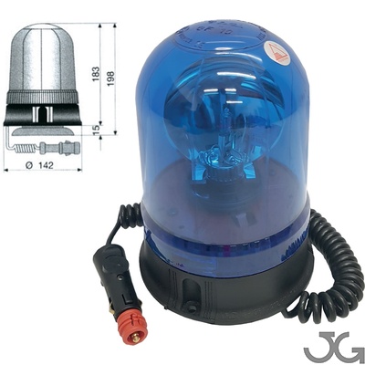 Rotativo halógeno azul de 12v o 24v, luz giratoria con base magnética y ventosa. Conector de mechero.